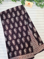 Bagh Hand Block Print Mul Cotton Saree – Black and Powder Blue