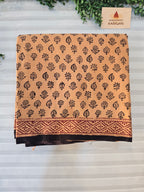 Bagh Hand Block Print Mul Cotton Saree – Peach Beige