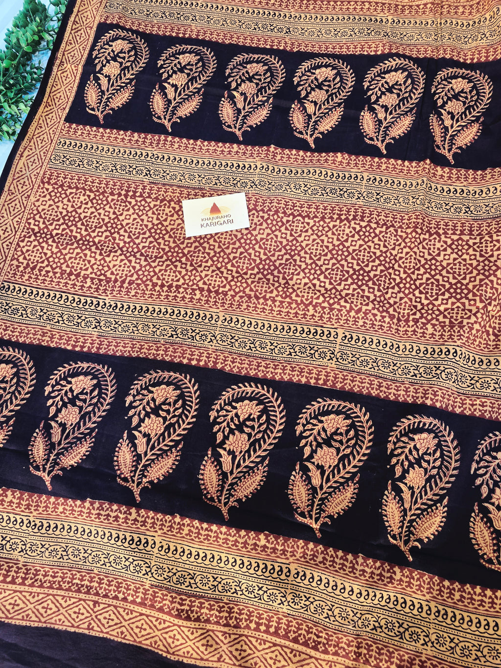 Bagh Hand Block Print Mul Cotton Saree – Peach Beige
