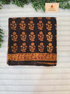 Bagh Hand Block Print Mul Cotton Saree – Black and Yellow