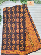 Bagh Hand Block Print Mul Cotton Saree – Black and Yellow