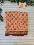 Bagh Hand Block Print Mul Cotton Saree in Pastel Orange with Maroon Paisley Motifs
