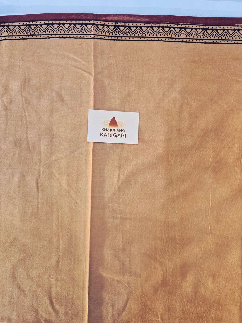 Bagh Hand Block Print Mul Cotton Saree in Pastel Orange with Maroon Paisley Motifs