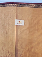 Bagh Hand Block Print Mul Cotton Saree in Pastel Orange with Maroon Paisley Motifs