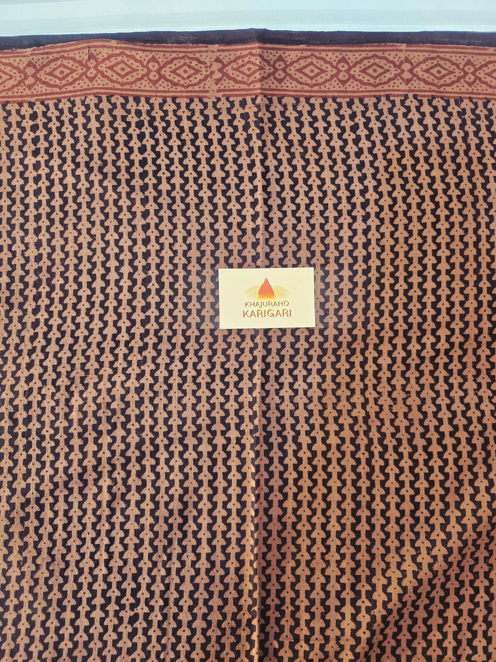 Bagh Hand Block Print Mul Cotton Saree in Rust & Black