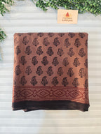 Bagh Hand Block Print Mul Cotton Saree in Rust & Black
