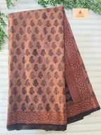 Bagh Hand Block Print Mul Cotton Saree in Rust & Black
