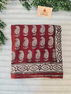 Bagh Hand Block Print Mul Cotton Saree – Rustic Red and White