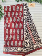 Bagh Hand Block Print Mul Cotton Saree – Rustic Red and White