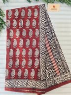 Bagh Hand Block Print Mul Cotton Saree – Rustic Red and White
