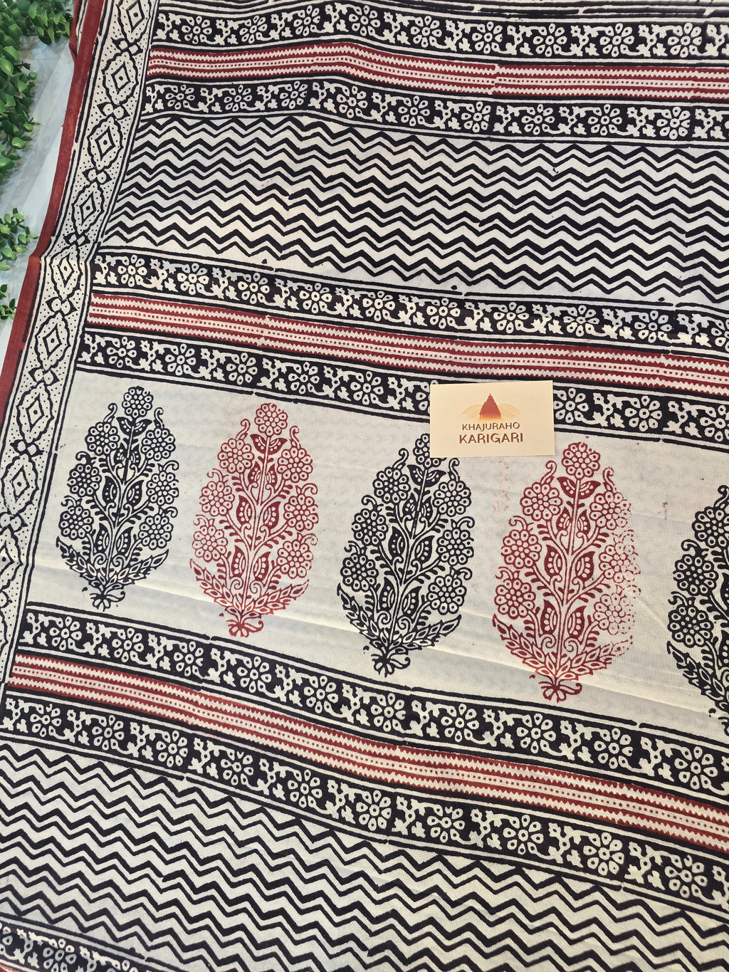 Bagh Hand Block Print Mul Cotton Saree – Rustic Red and White