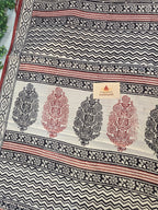 Bagh Hand Block Print Mul Cotton Saree – Rustic Red and White