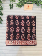 Bagh Hand Block Print Mul Cotton Saree – Rustic Red and Black