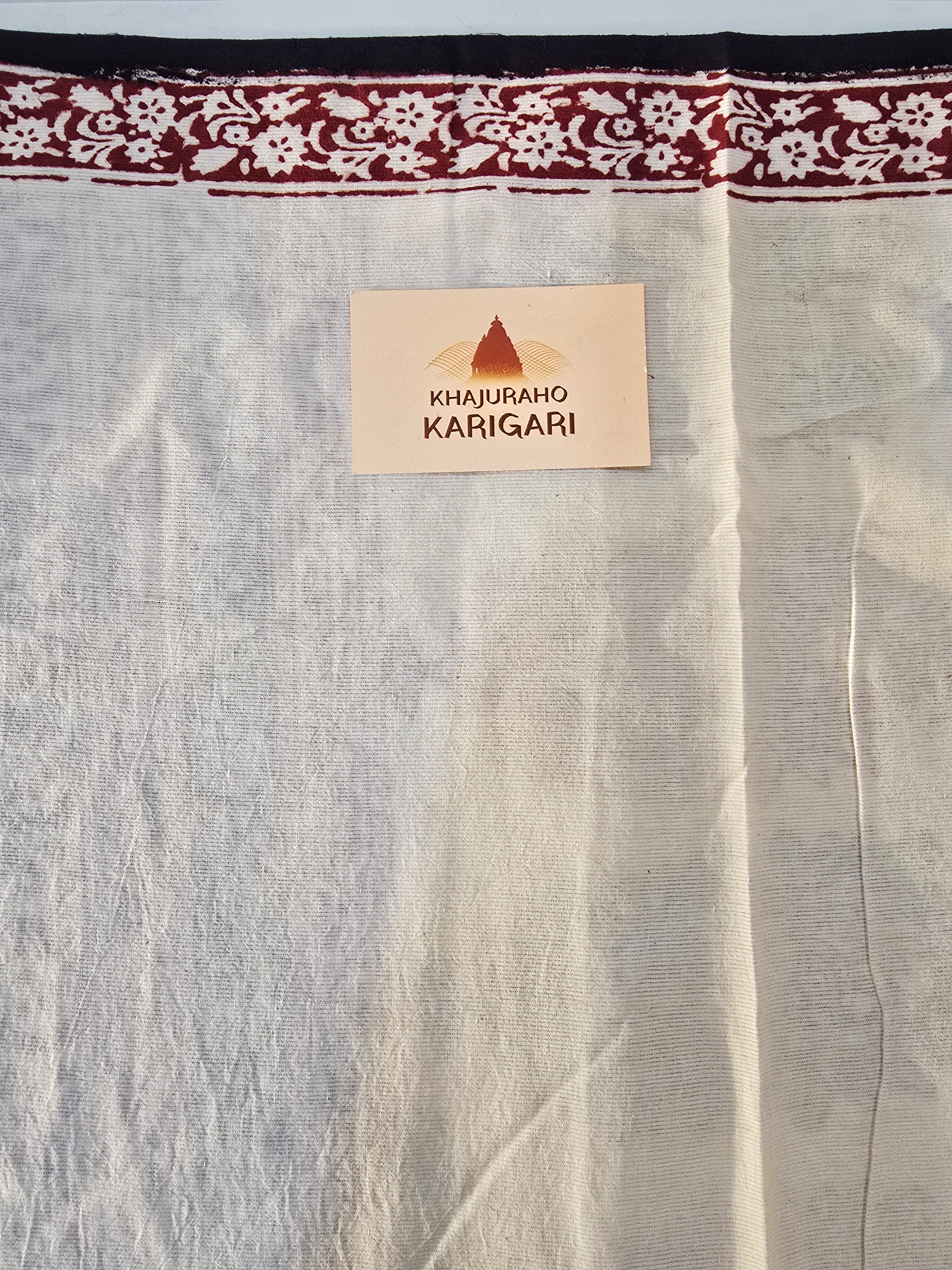 Bagh Hand Block Print Mul Cotton Saree – Rustic Red and Black