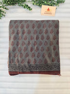 Bagh Hand Block Print Mul Cotton Saree – Gray and Maroon