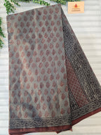 Bagh Hand Block Print Mul Cotton Saree – Gray and Maroon