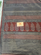 Bagh Hand Block Print Mul Cotton Saree – Gray and Maroon