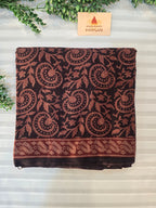 Bagh Hand Block Print Mul Cotton Saree in Black with Rust Floral Jaal Motifs
