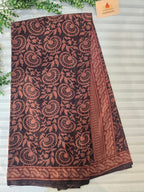 Bagh Hand Block Print Mul Cotton Saree in Black with Rust Floral Jaal Motifs