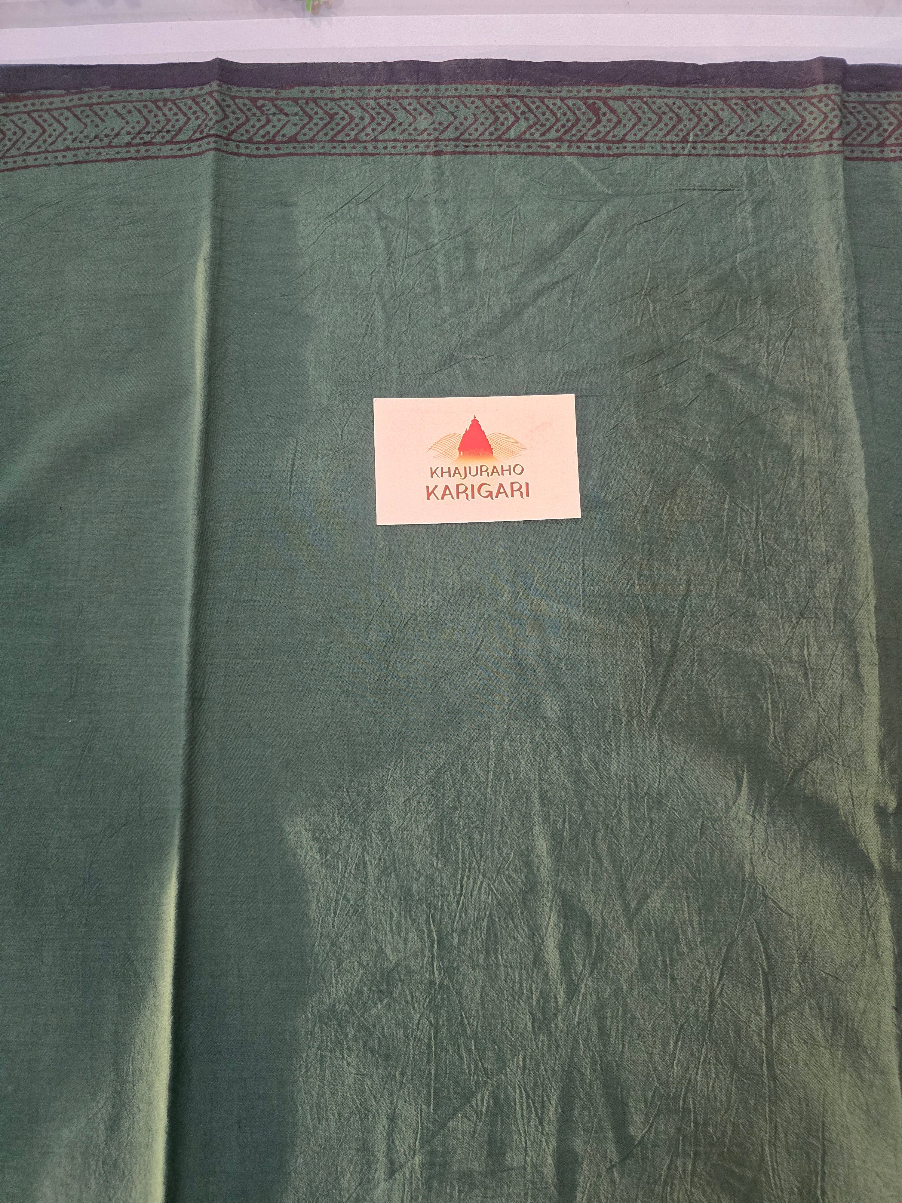 Bagh Hand Block Print Mul Cotton Saree – Green and Black