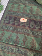 Bagh Hand Block Print Mul Cotton Saree – Green and Black