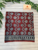 Bagh Hand Block Printed Mul Cotton Saree | Red & Powdered Blue Floral