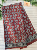Bagh Hand Block Printed Mul Cotton Saree | Red & Powdered Blue Floral