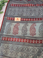 Bagh Hand Block Printed Mul Cotton Saree | Red & Powdered Blue Floral
