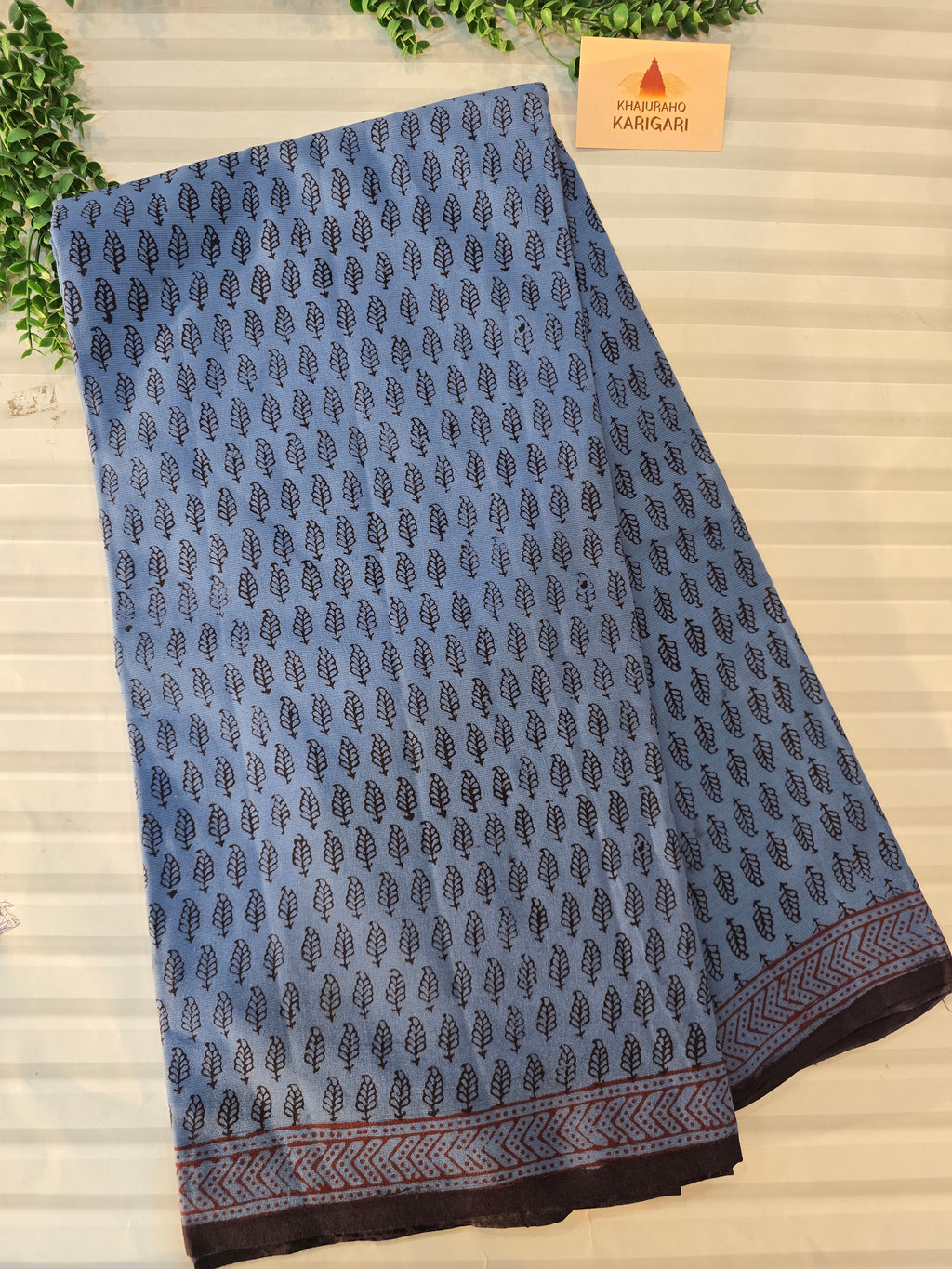 Bagh Hand Block Print Mul Cotton Saree in Blue & Black