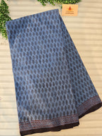 Bagh Hand Block Print Mul Cotton Saree in Blue & Black