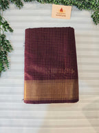 Pure Handwoven Maheshwari Zari Check Saree – Wine