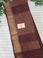Pure Handwoven Maheshwari Zari Check Saree – Wine