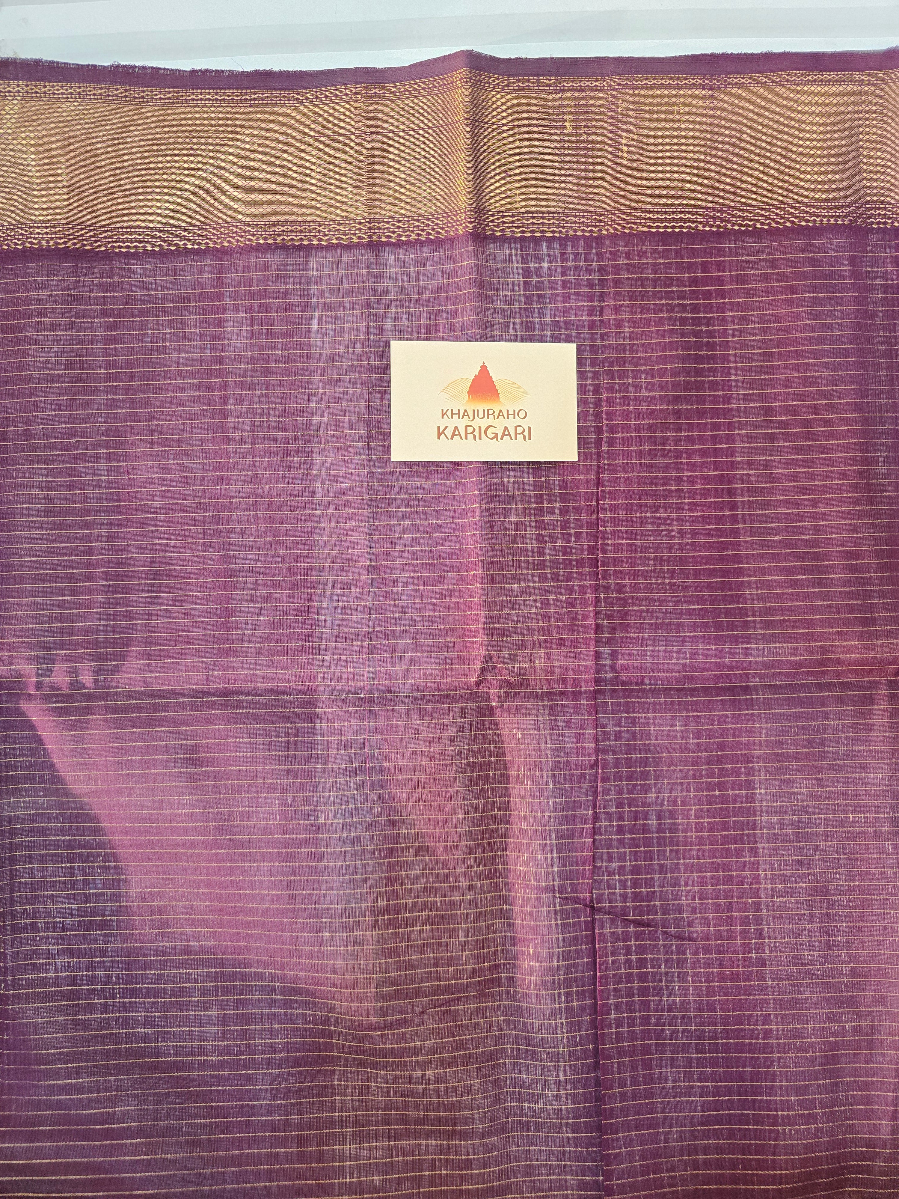 Pure Handwoven Maheshwari Zari Check Saree – Wine