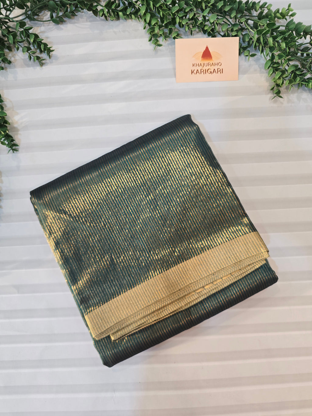 Pure Handwoven Chanderi  Zari Stripe Saree – Green
