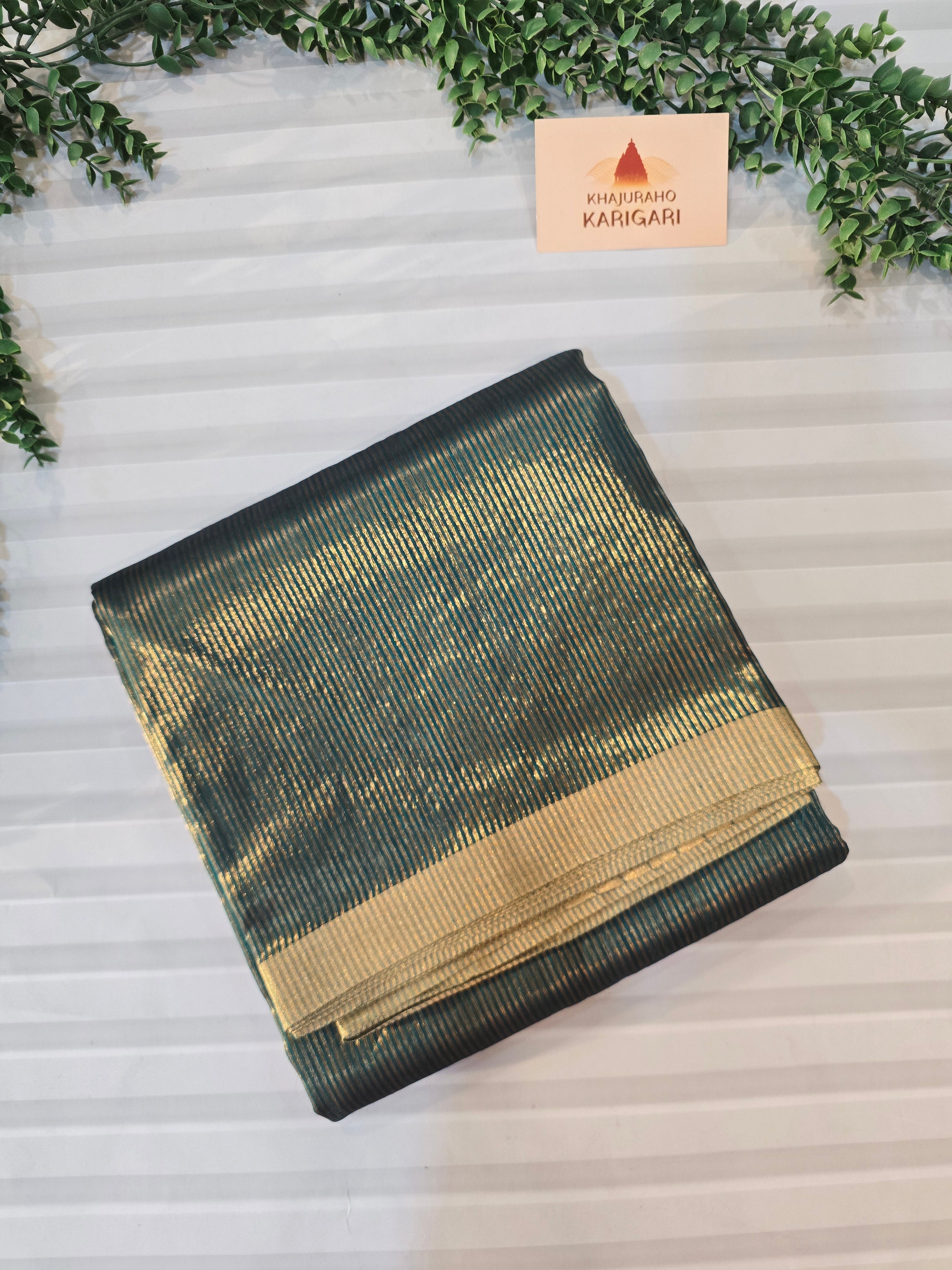 Pure Handwoven Chanderi  Zari Stripe Saree – Green
