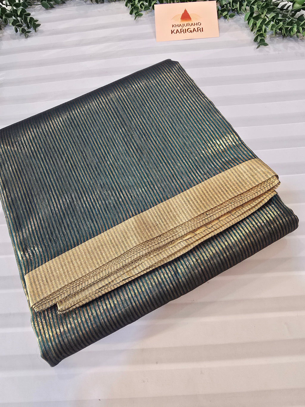 Pure Handwoven Chanderi  Zari Stripe Saree – Green