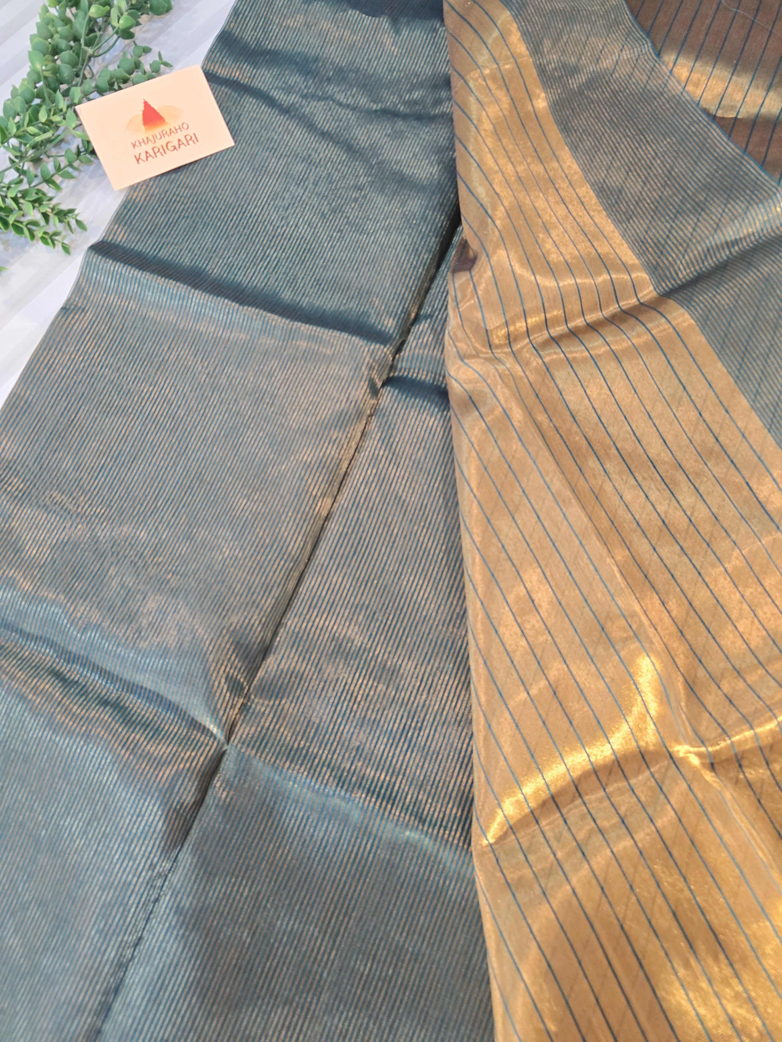 Pure Handwoven Chanderi  Zari Stripe Saree – Green