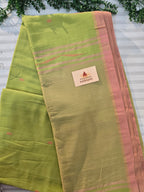 Pure Handwoven Mul Cotton Jamdani - Green