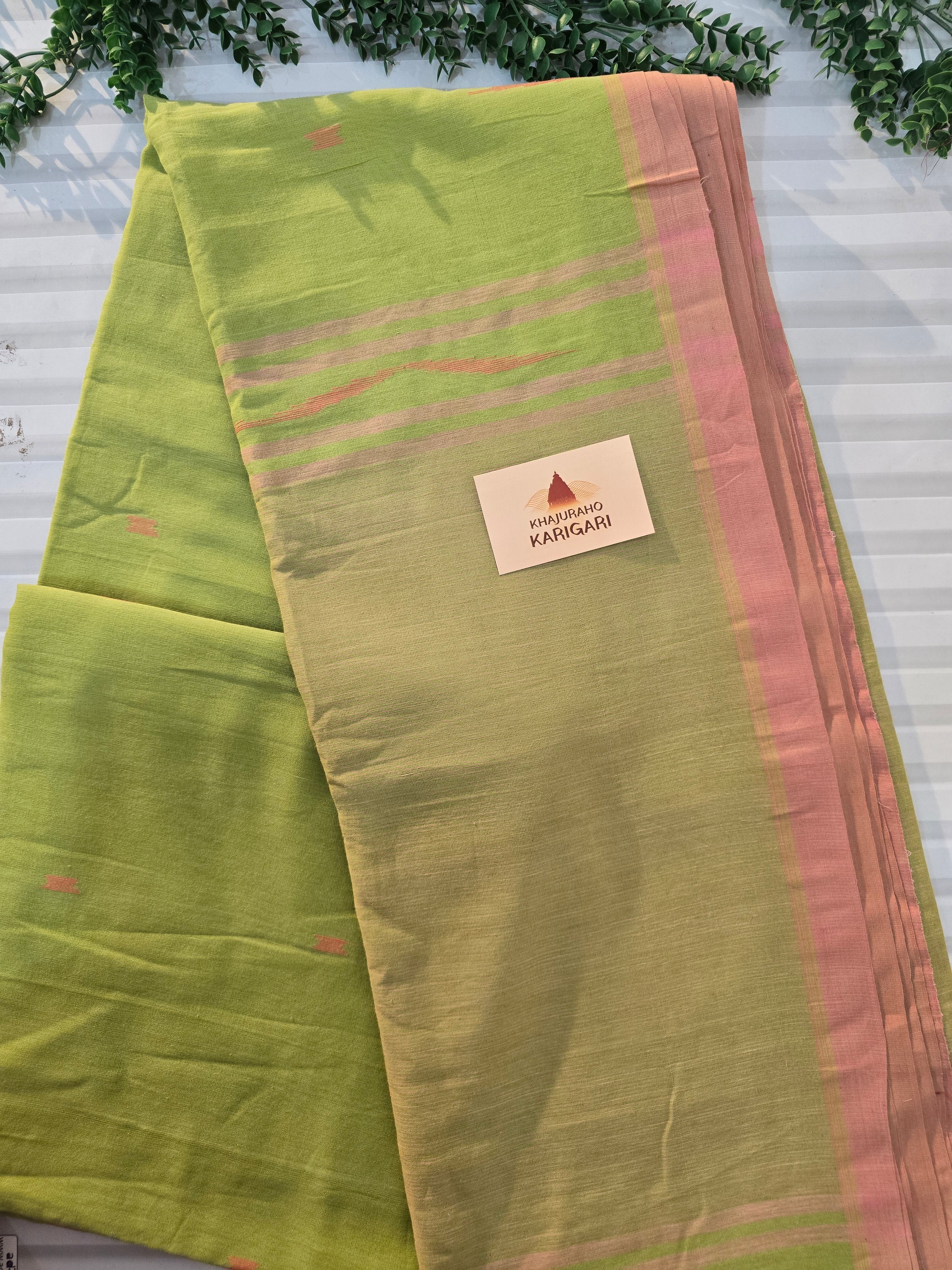 Pure Handwoven Mul Cotton Jamdani - Green