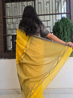 Pure Handwoven Mul Cotton Jamdani - Yellow