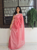 Pure Handwoven Mul Cotton Jamdani - Peach