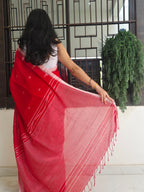 Pure Handwoven Mul Cotton Jamdani - Red