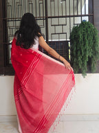 Pure Handwoven Mul Cotton Jamdani - Red