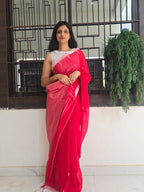 Pure Handwoven Mul Cotton Jamdani - Red