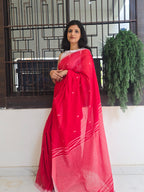Pure Handwoven Mul Cotton Jamdani - Red