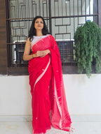 Pure Handwoven Mul Cotton Jamdani - Red