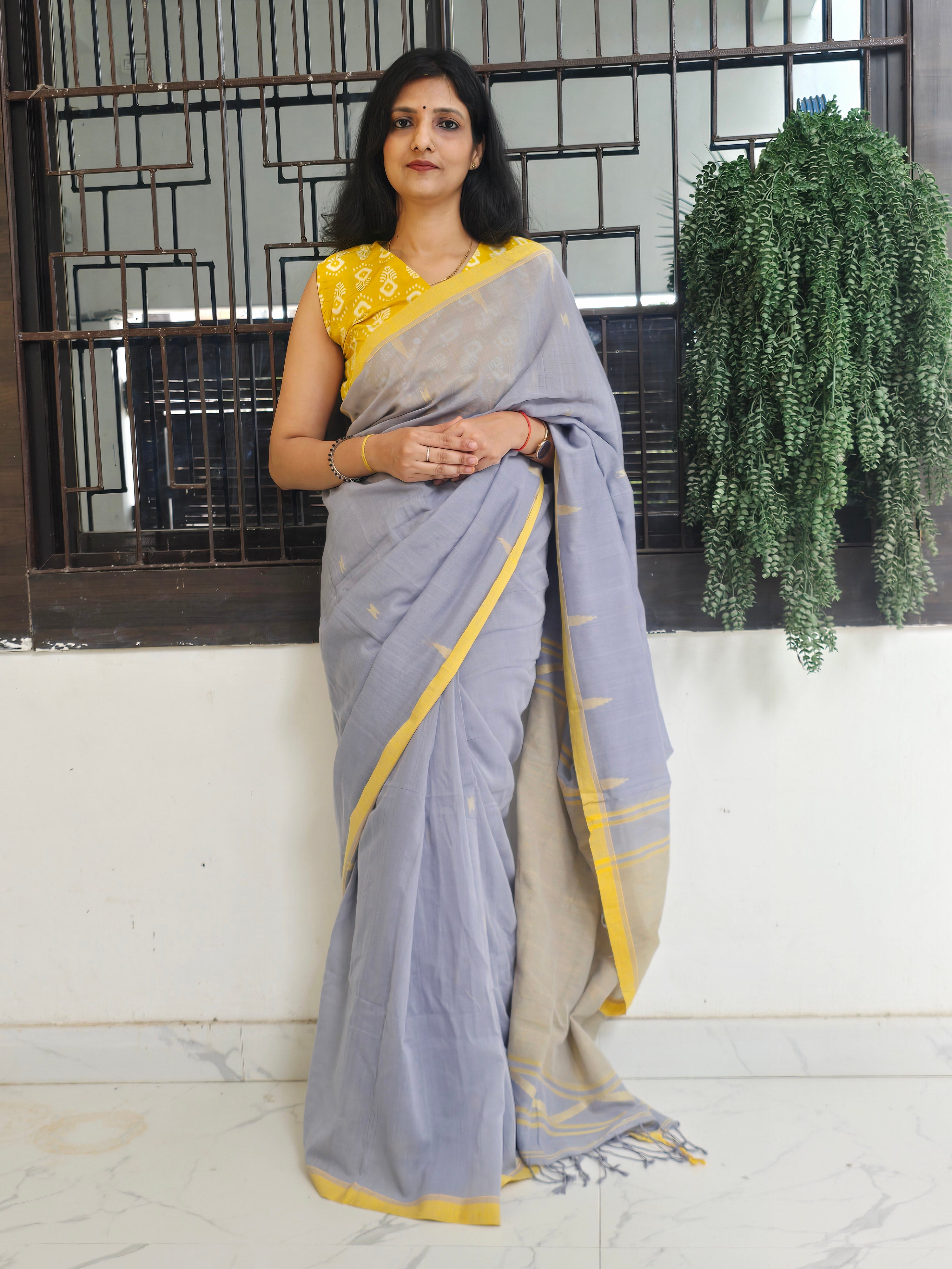 Pure Handwoven Mul Cotton Jamdani - Blue