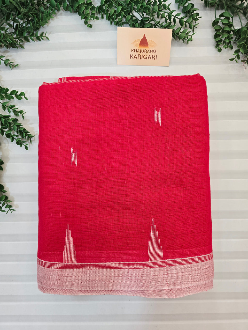 Pure Handwoven Mul Cotton Jamdani - Red