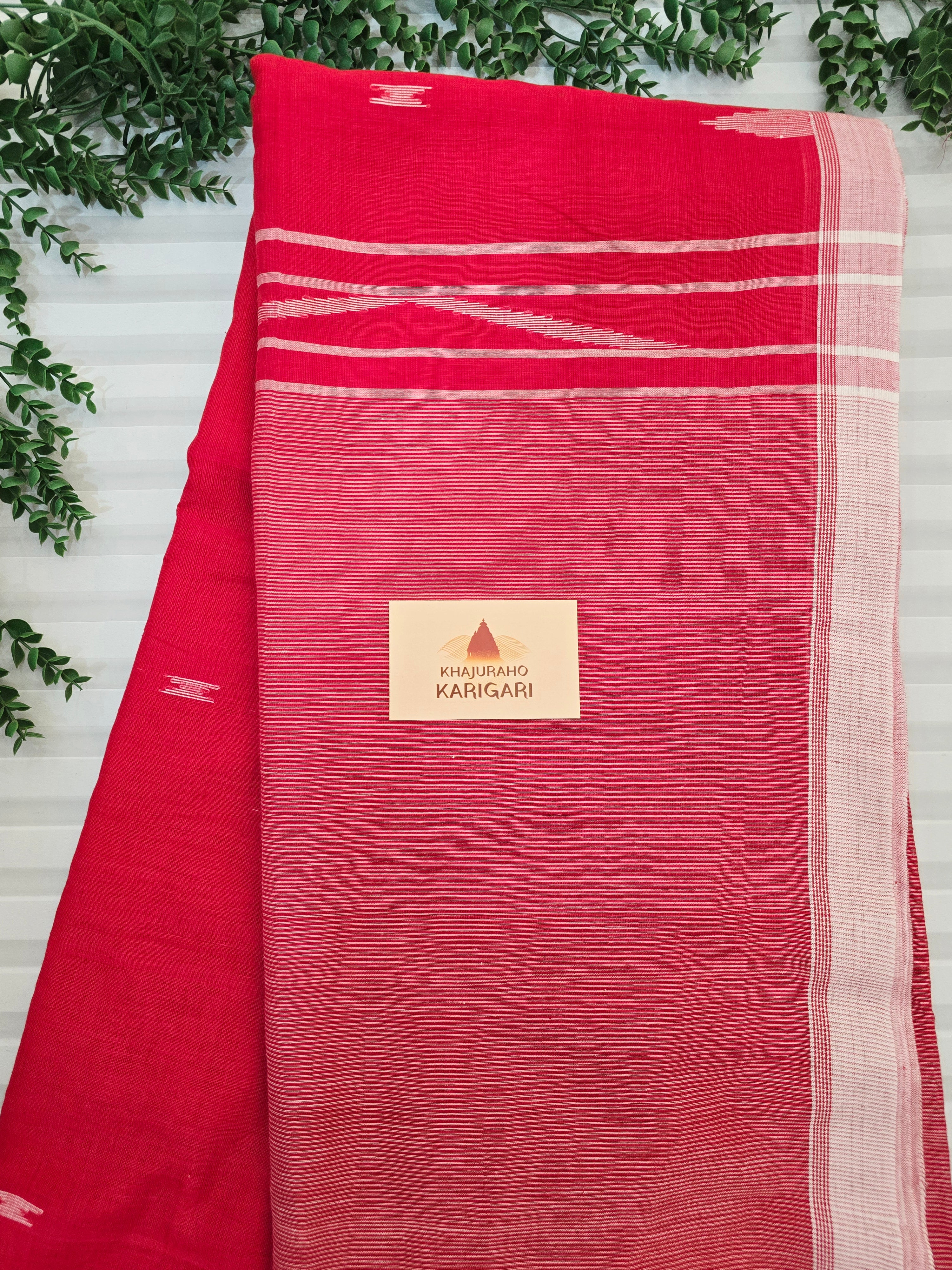 Pure Handwoven Mul Cotton Jamdani - Red