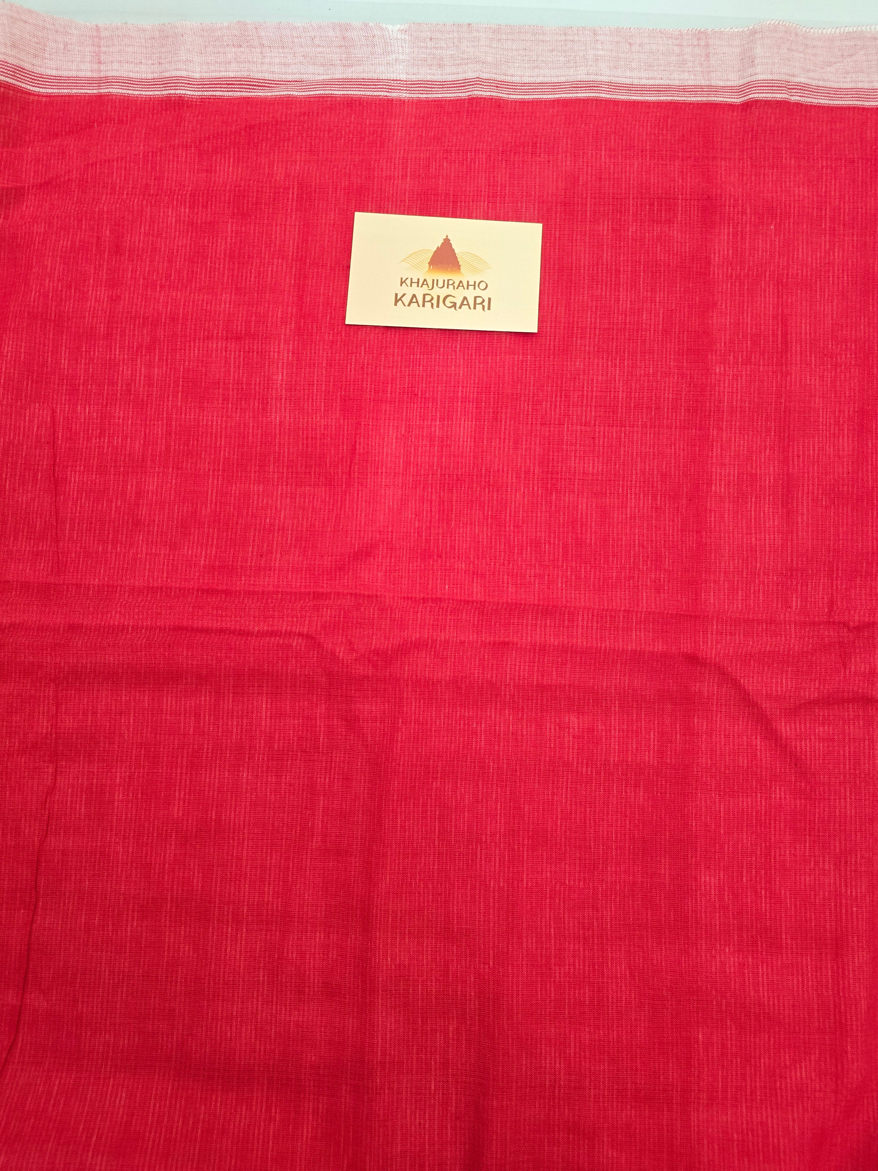 Pure Handwoven Mul Cotton Jamdani - Red